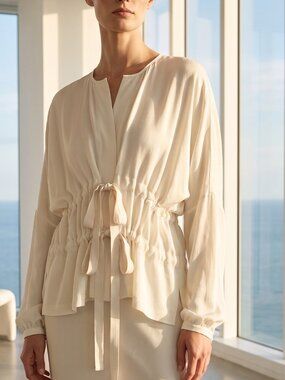 $750 ZERO + MARIA CONEJO ivory zip tie jacket made in the USA 14 excellent cond.